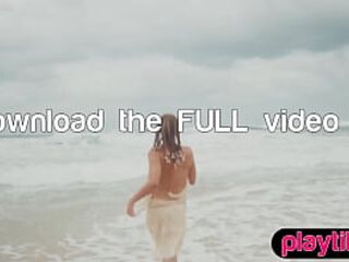Slender Australian MILF strips naked at the beach and exposes her juicy boobs