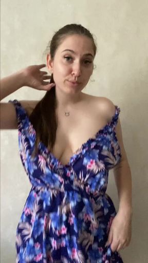 Stunning girl teasing in a tight dress – her straps slip down, fully exposing her perky tits and hard nipples for a few hot seconds. Sexy wardrobe malfunction with real accidental breast flash.