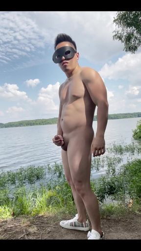 Watch Me Flex and Jerk off by the Lake