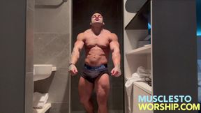 Young Alpha Bodybuilder Flexes Big Muscles