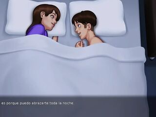Stepson enters his stepmother's couch at night, they are so in love that they indulge in excitement - summertime saga