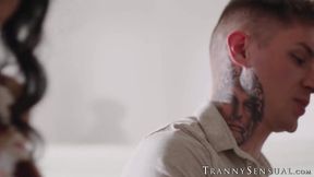 Aroused shemale Jessy Dubai eagerly barebacks me until she jizzes