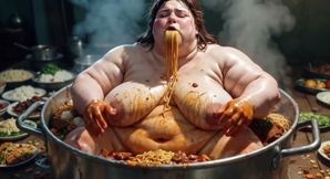Massive SSBBW Naked Eating Food Like Crazy - Hairy Pussy Exposed
