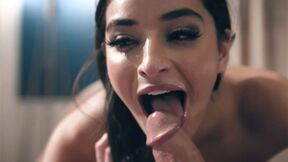 Petite brunette teen sucks meat & rode it because she loves it