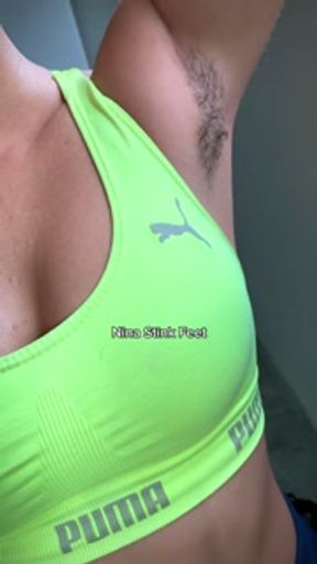 Hot Neighbor Sweating in the Staircase! Stinky Armpit and Feet Fetish