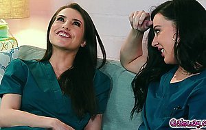 2 Hot Lesbian Nurse Fucking in the Couch