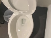 Naughty Piss Slut with a very Full Bladder Power Pisses all over the toilet while standing up!