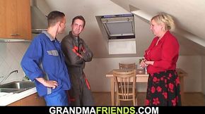Mature blonde gets double drilled by coworkers