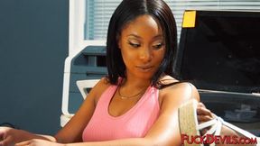 Cute ebony Lala Ivey devours coworker's wet pussy in office