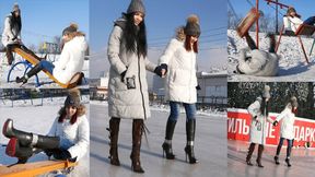 Two hot chicks in heels sink the Siberian ice with their actions