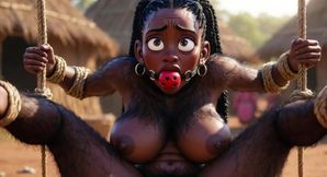 African Black Hairy Woman in Bondage - Waiting to Be Fucked by Tribe