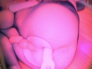 Fishnet wearing trap pounds prostate with machine to please their mistress