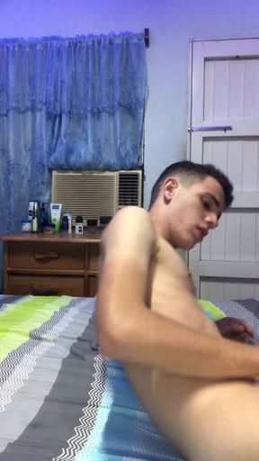 Young sexy CubaBoy showers while dildo-fucking his sweet twink ass, ending in a messy cum all over his body.