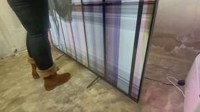 I Destroy a 75” Ambilight Phillips TV Like It’s Nothing, with my sneakers, boots and heels.