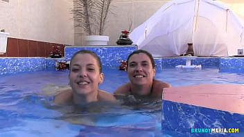Madura MILF and teen get pounded in Spanish swinger club pool