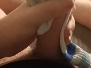 twink jerks off into a sweaty sock after a long day of work