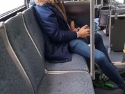Jerking off in public on city bus with cumshot