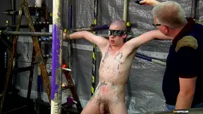 Slave dude gets blindfolded and enjoys getting his dick sucked
