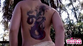 Hot solo lesbian outdoors touches herself