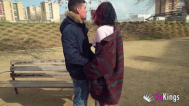 Surprise OUTDOOR THREESOME with Mei, her friend and a random guy