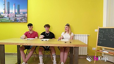 FAKings Academy! Hot teacher Lara Cruz teaches teenage Jacky Blondie and friends about hot sex