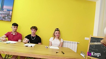 FAKings Academy! Hot teacher Lara Cruz teaches teenage Jacky Blondie and friends about hot sex