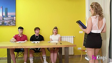 FAKings Academy! Hot teacher Lara Cruz teaches teenage Jacky Blondie and friends about hot sex