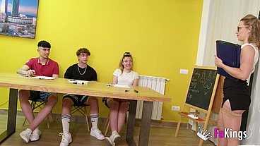FAKings Academy! Hot teacher Lara Cruz teaches teenage Jacky Blondie and friends about hot sex