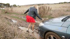 Dirty and wet, she walked along a deserted road. MP4 (1920x1080) FHD