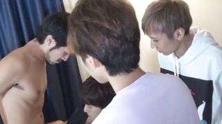 Cute Japanese twink missionary hammered in wild foursome