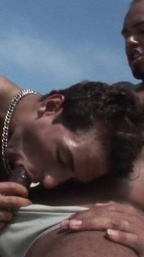 Latino yachtsman swabs his boyfriend's ass on deck on the seas