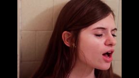 College Lesbians Experiment with First Time Licking Pussy in the Bathroom