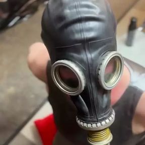 Cumshot on gas mask