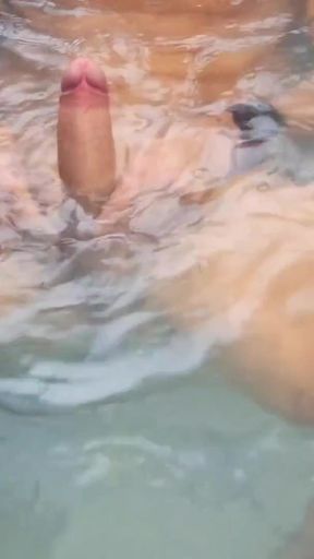 Horny Big Dick Jerk Off Underwater on Public Spa Balcony - High Risk Almost Caught Cumshot   Clip 1