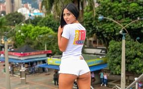 Hot Latina in Booty Shorts Rides the Anal Course