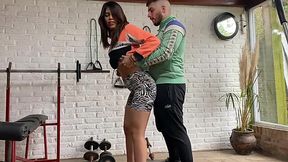 Coach stops exercising and instead stretches her craving pussy