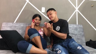 My stepsister talks on a call with her boyfriend and I convince her to let me fuck her hd porn