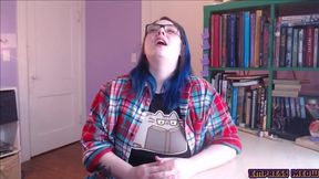 Amateur chubby girl with blue hair and glasses gets dominated by a large