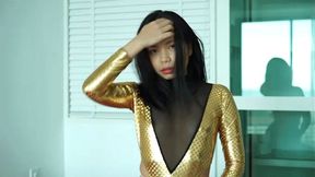 Asianspandexsluts - Niko showing off her juicy ass and wanting to seat on a dick in her Gold Spandex and Tan Pantyhose WMV