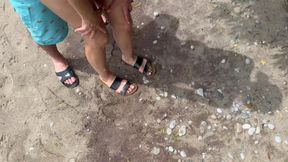 Public Double Facial After Fucking Husband and Friend at the Beach