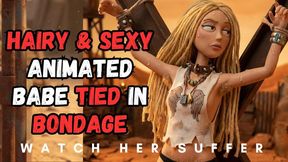 Animated hairy alt babe so sexy she needs to be punished tied to a x frame in BDSM bondage fantasy struggle