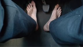 Feet and soles above pedals, while driving barefoot