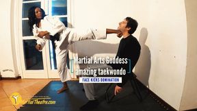 Martial Arts Goddess amazing taekwondo face kicks domination