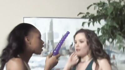 Hot black chick and curvy brunette make interracial lesbian love
