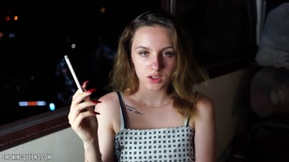 (ALL 24 scenes) Ramona Lynn is smoking all-white Virginia Slims 120s cigarettes at home&nbsp;using matches 4K resolution