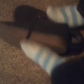 Black Dress Shoes &amp; Cute Fuzzy Striped Dirty Socks (no Audio)
