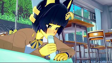 Anima Crossing Yaoi Furry Hentai 3D - Ankha (Boy) with MoonCat blowjob and anal with creampie - Anime Manga Yiff