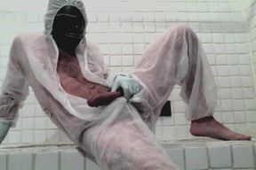 Masked Femboy in Suit Pees Itself and Cums