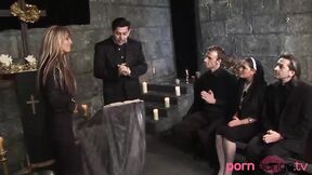 ”Nuns & mommy reverend in chapel groupsex”