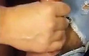 Guy cums on his buddy's cock then uses it as lube